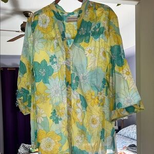 Alfred Dunner Yellow and Teal Floral Top